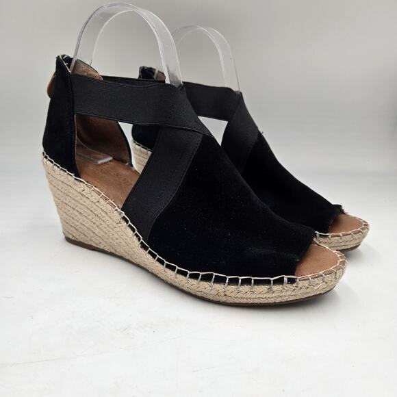 Gentle Souls Kenneth Cole Women's Espadrille Wedge Sandals Black Size 9 M Peep - Picture 1 of 6